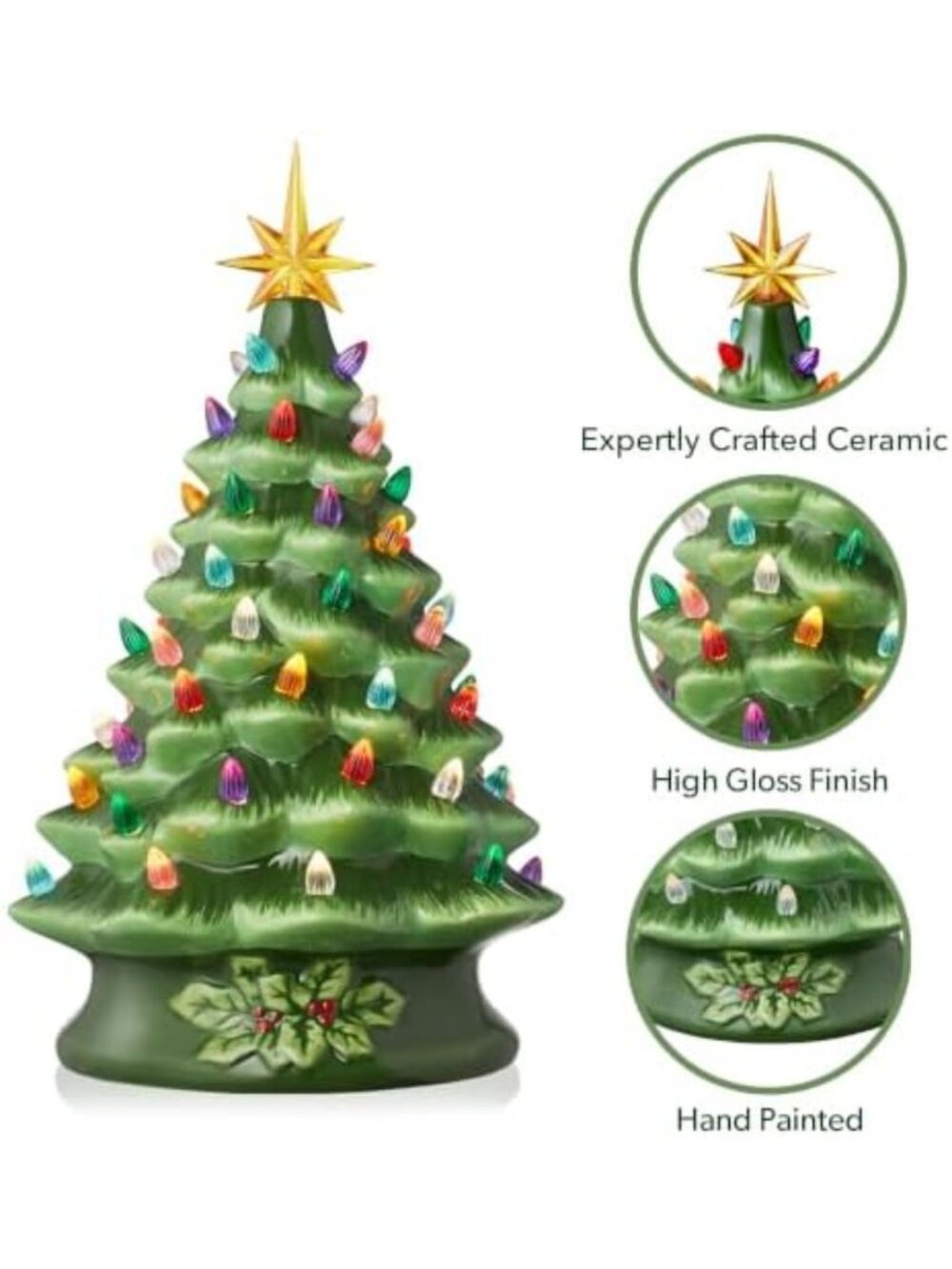 Hand Painted 15-Inch Ceramic Christmas Tree, Pre-Lit with 128 Multi-Color Lights - Picture 5 of 6